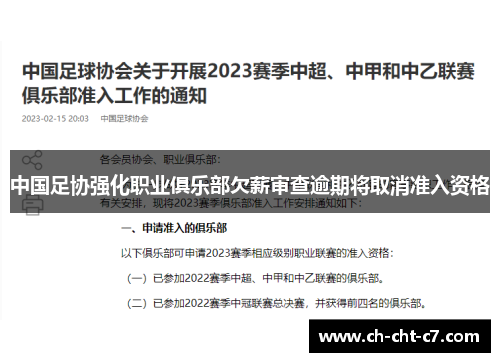 中国足协强化职业俱乐部欠薪审查逾期将取消准入资格