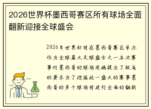 2026世界杯墨西哥赛区所有球场全面翻新迎接全球盛会